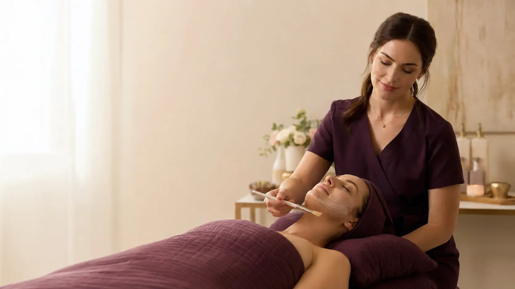 Cosmetic facial service in a private treatment room