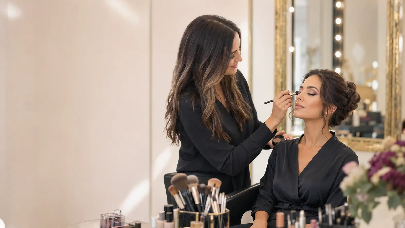 Professional soft-glam makeup application